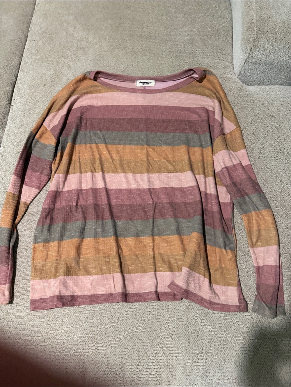 Hem & Thread Striped Lightweight Knit Top - Pink, Rust, Gray
